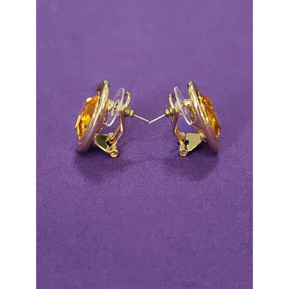Butterscotch Yellow Rhinestone Crystal Earrings Classy Glam Gold Tone Pierced - Picture 4 of 8